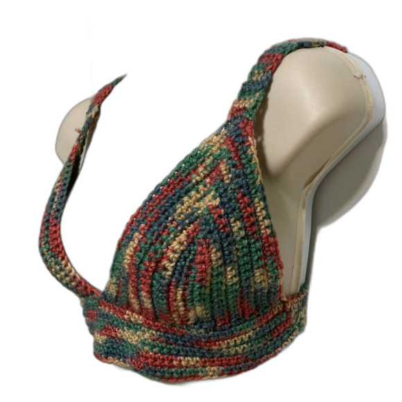 RAINBOW CROCHET Bikini Top Handmade Hand Crafted Womens Medium - Picture 4 of 6